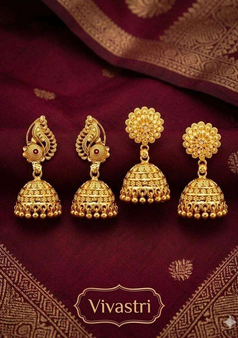 Gold-Plated Circular Jhumkas Earrings for Women | Traditional Temple Jewellery for Wedding & Festive Wear | Gift for Her - Indya