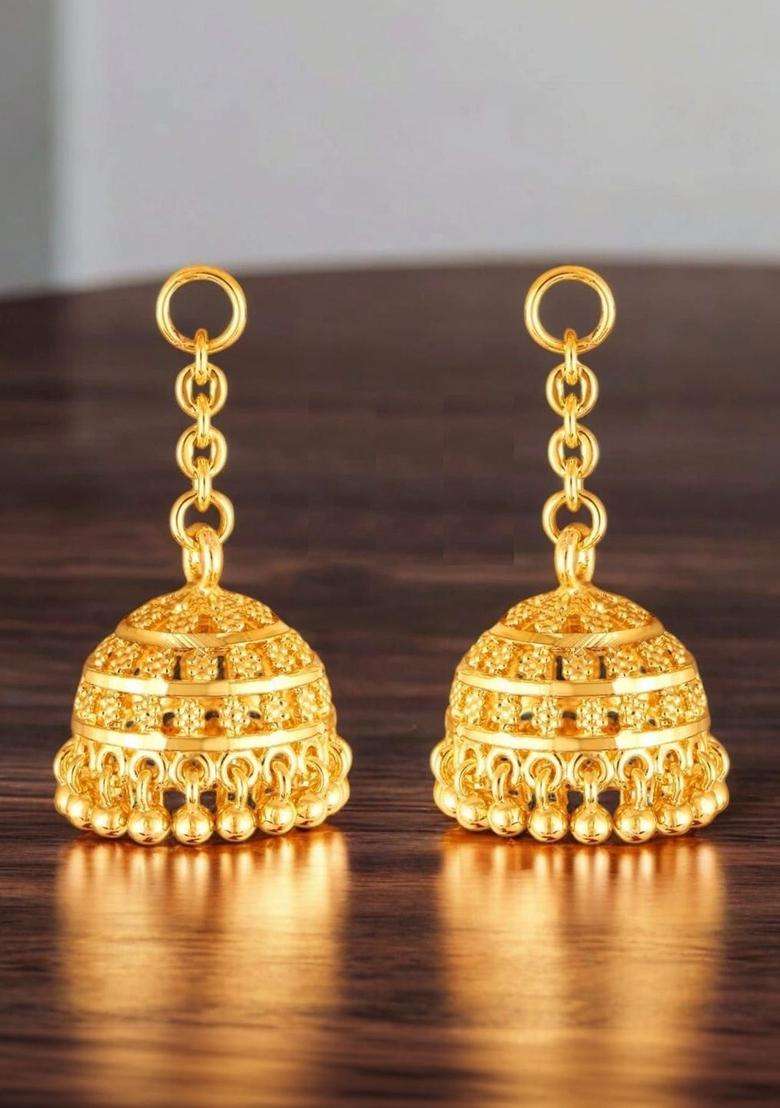 Gold-Plated Dome Shaped Jhumkas Earrings for Women | Traditional Temple Jewellery for Wedding & Festive Wear | Gift for Her - Indya