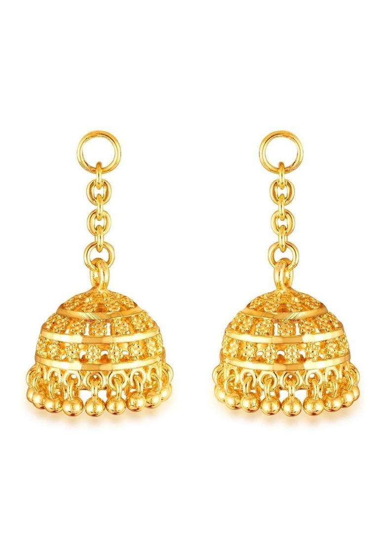 Gold-Plated Dome Shaped Jhumkas Earrings for Women | Traditional Temple Jewellery for Wedding & Festive Wear | Gift for Her - Indya