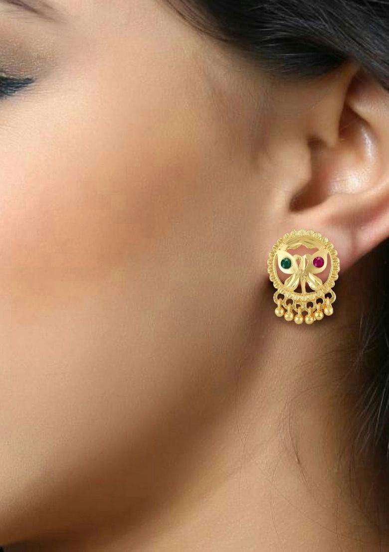 Gold-Plated Circular Studs Earrings for Women | Traditional Temple Jewellery for Wedding & Festive Wear | Gift for Her - Indya