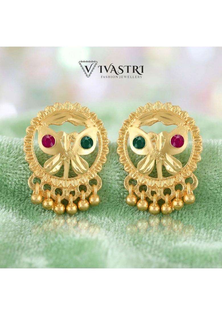 Gold-Plated Circular Studs Earrings for Women | Traditional Temple Jewellery for Wedding & Festive Wear | Gift for Her - Indya