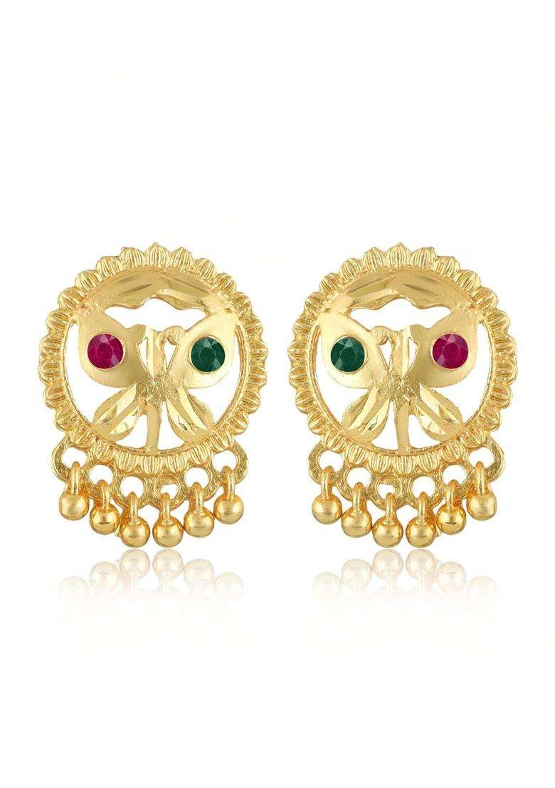 Gold-Plated Circular Studs Earrings for Women | Traditional Temple Jewellery for Wedding & Festive Wear | Gift for Her - Indya