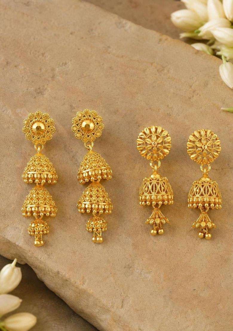 Gold-Plated Dome Shaped Jhumkas Earrings for Women | Traditional Temple Jewellery for Wedding & Festive Wear | Gift for Her - Indya