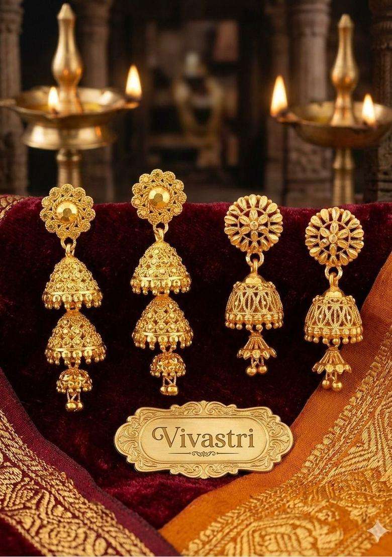 Gold-Plated Dome Shaped Jhumkas Earrings for Women | Traditional Temple Jewellery for Wedding & Festive Wear | Gift for Her - Indya