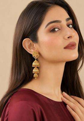 Gold-Plated Dome Shaped Jhumkas Earrings for Women | Traditional Temple Jewellery for Wedding & Festive Wear | Gift for Her