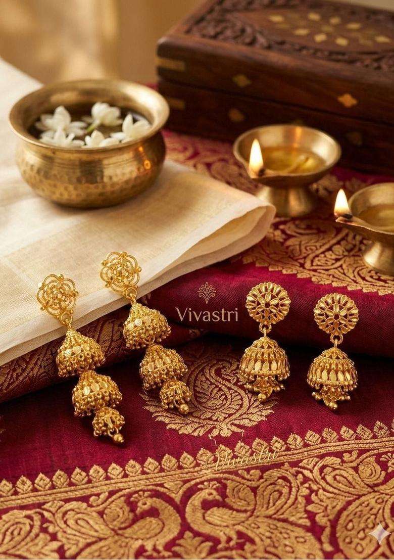 Gold-Plated Dome Shaped Jhumkas Earrings for Women | Traditional Temple Jewellery for Wedding & Festive Wear | Gift for Her - Indya