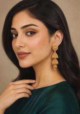 Gold-Plated Geometric Jhumkas Earrings for Women | Traditional Temple Jewellery for Wedding & Festive Wear | Gift for Her