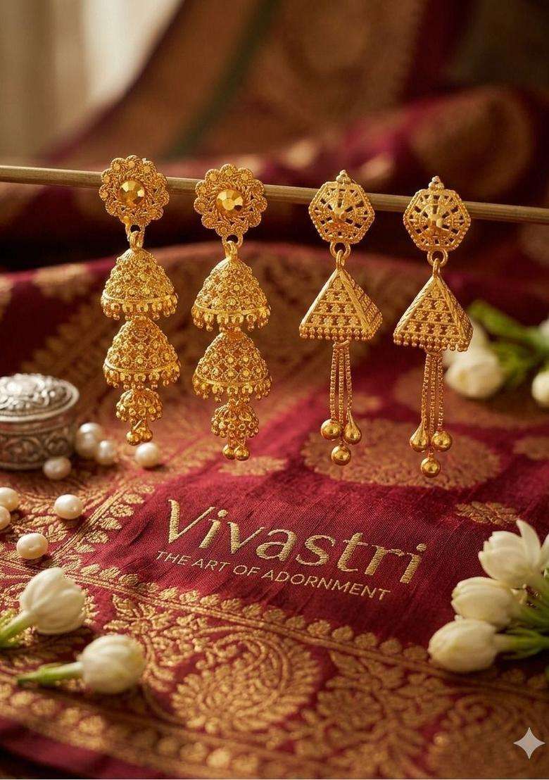Gold-Plated Geometric Jhumkas Earrings for Women | Traditional Temple Jewellery for Wedding & Festive Wear | Gift for Her - Indya