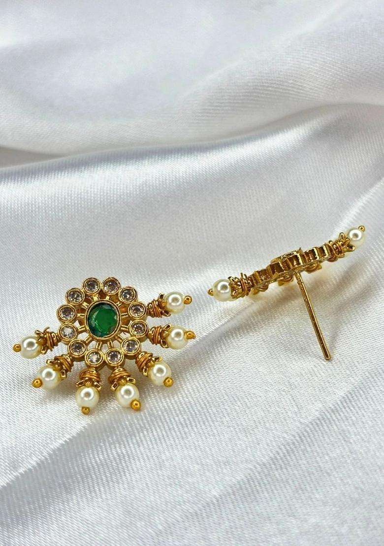 Gold-Plated Ruby & Green Stone Pendant Necklace & Stud Earrings Set with Kundan for Women | Traditional Temple Jewellery for Wedding & Festive Wear | Gift for Her - Indya