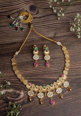 Gold-Plated Kundan-Studded & Beaded Jewellery Set for Women | Traditional Temple Jewellery for Wedding & Festive Wear | Gift for Her