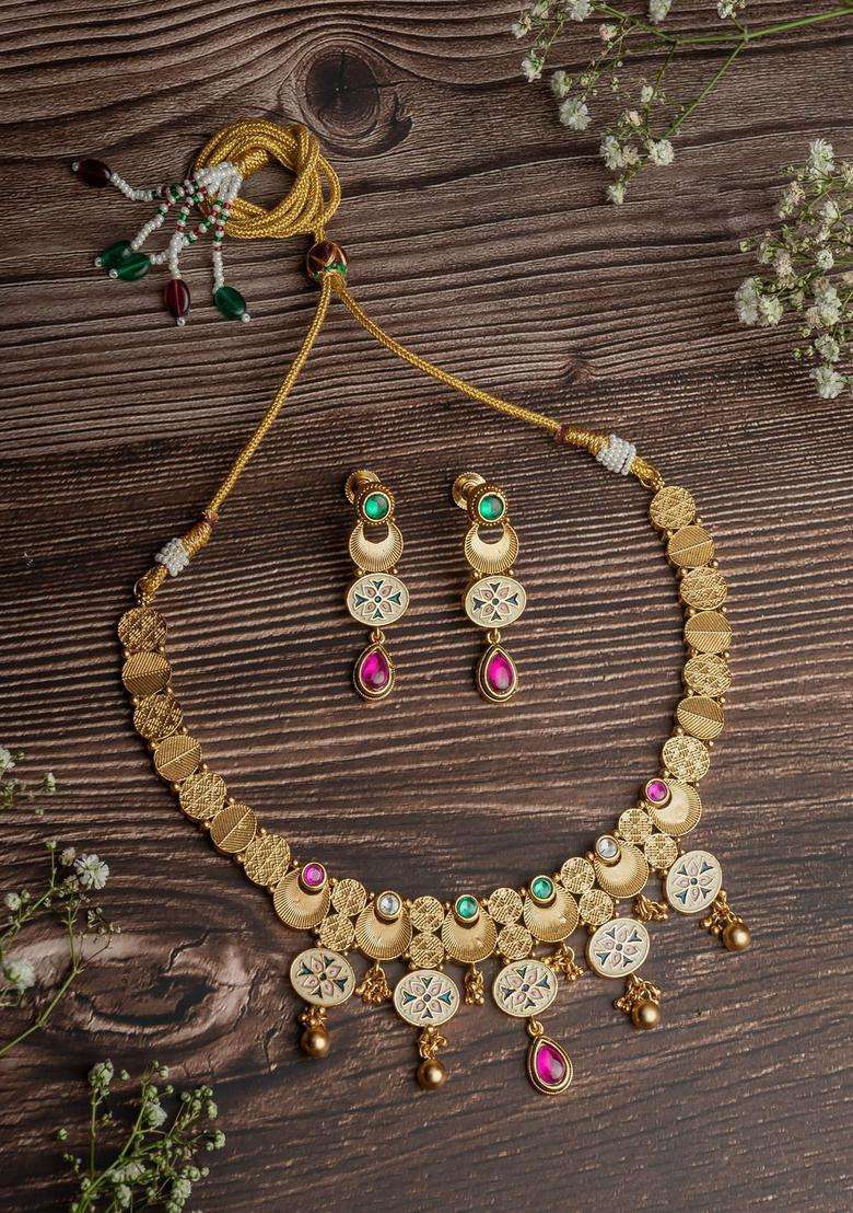 Gold-Plated Kundan-Studded & Beaded Jewellery Set for Women | Traditional Temple Jewellery for Wedding & Festive Wear | Gift for Her - Indya