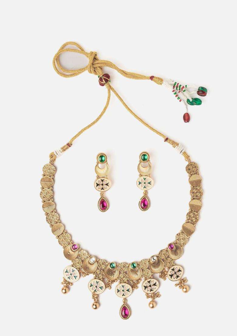 Gold-Plated Kundan-Studded & Beaded Jewellery Set for Women | Traditional Temple Jewellery for Wedding & Festive Wear | Gift for Her - Indya