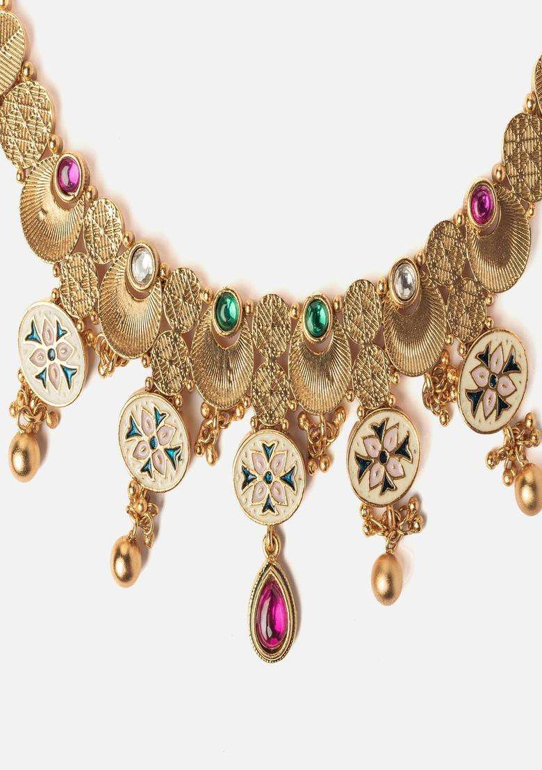 Gold-Plated Kundan-Studded & Beaded Jewellery Set for Women | Traditional Temple Jewellery for Wedding & Festive Wear | Gift for Her - Indya