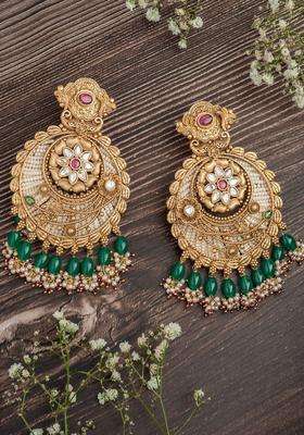 Gold-Plated Artificial Stones Studded Contemporary Chandbalis for Women | Traditional Temple Jewellery for Wedding & Festive Wear | Gift for Her