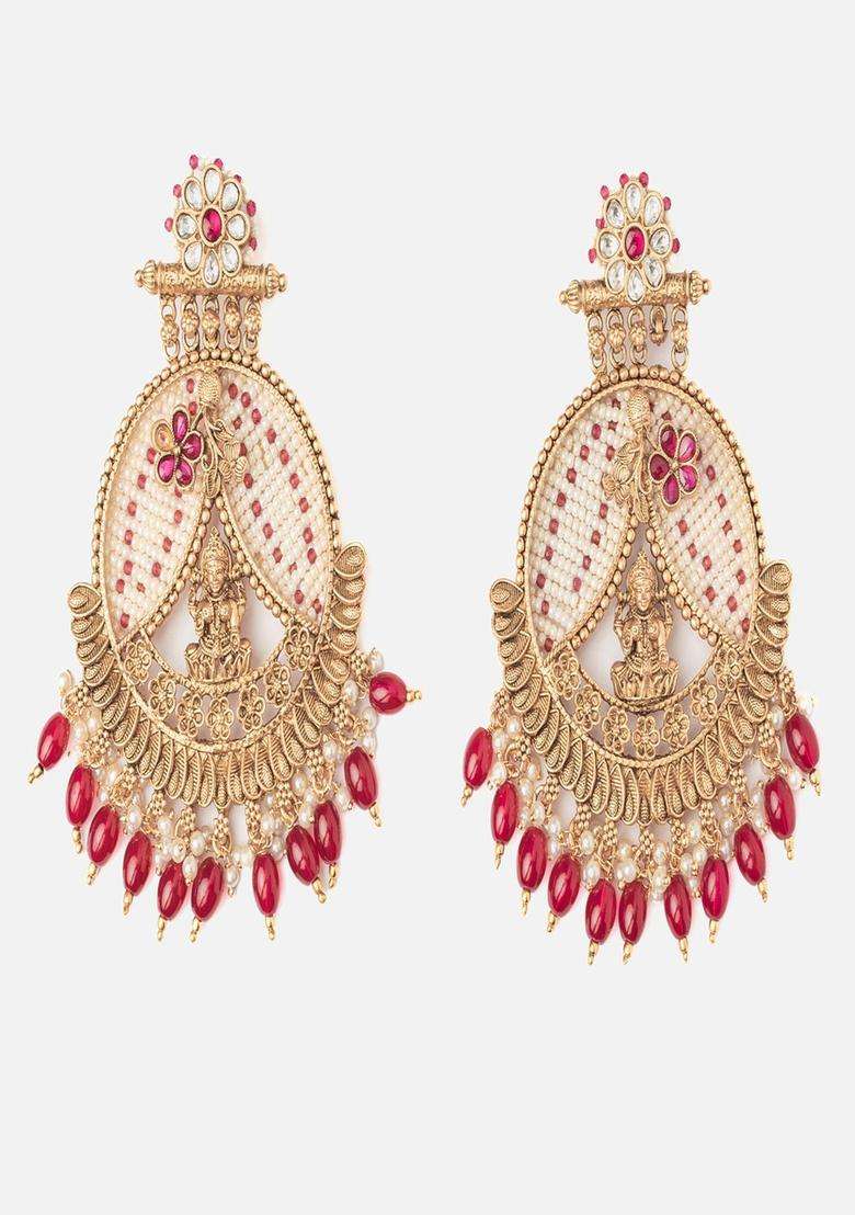 Gold-Plated Artificial Stones Studded Contemporary Chandbalis for Women | Traditional Temple Jewellery for Wedding & Festive Wear | Gift for Her - Indya