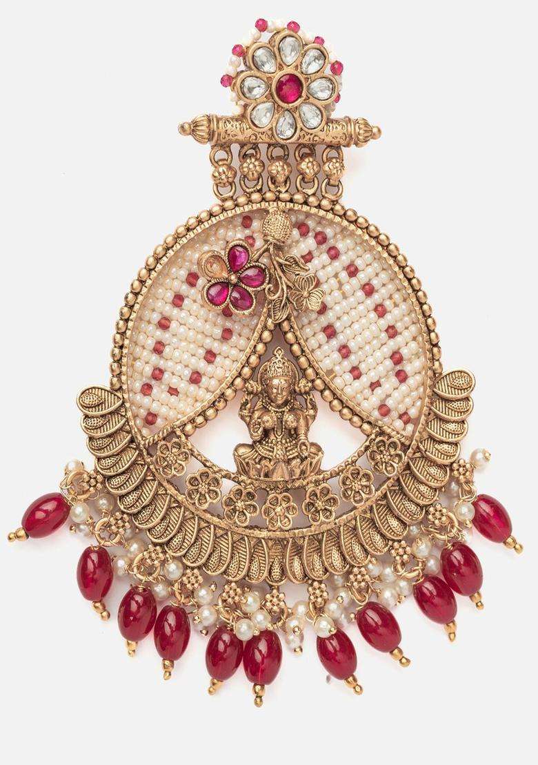 Gold-Plated Artificial Stones Studded Contemporary Chandbalis for Women | Traditional Temple Jewellery for Wedding & Festive Wear | Gift for Her - Indya