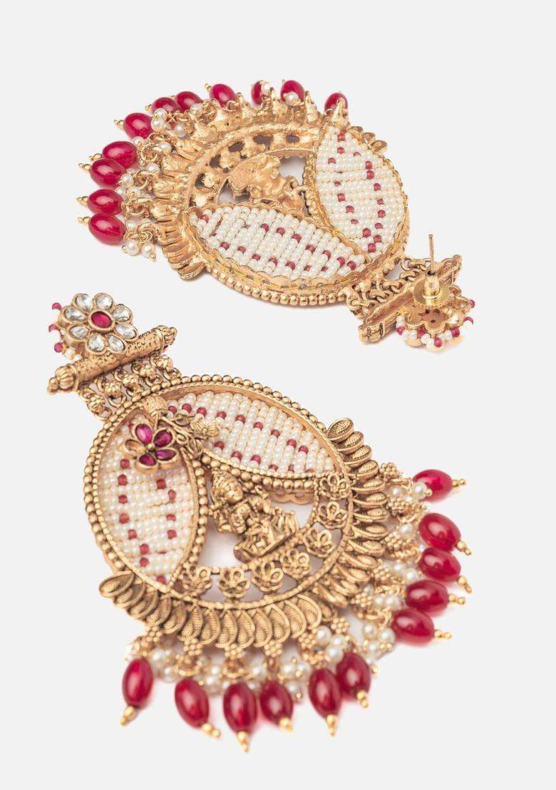 Gold-Plated Artificial Stones Studded Contemporary Chandbalis for Women | Traditional Temple Jewellery for Wedding & Festive Wear | Gift for Her - Indya
