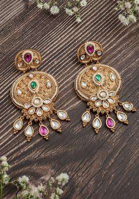 Gold-Plated Artificial Stones Studded Contemporary Chandbalis for Women | Traditional Temple Jewellery for Wedding & Festive Wear | Gift for Her