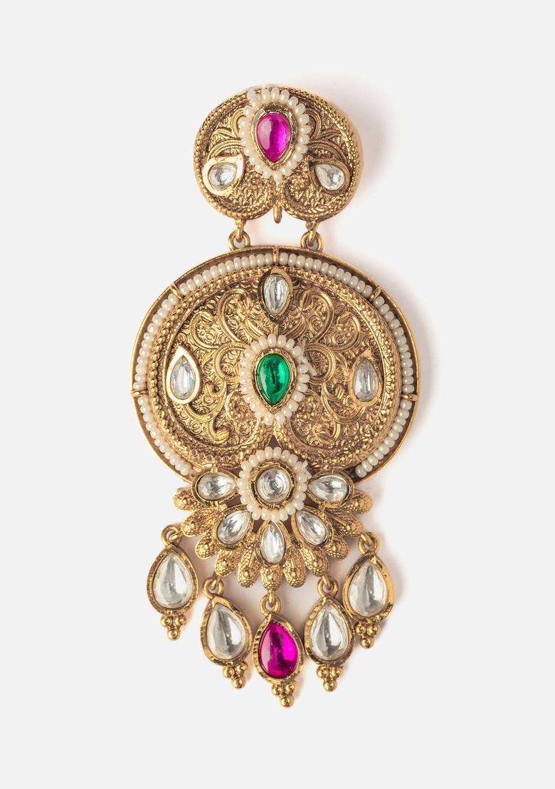 Gold-Plated Artificial Stones Studded Contemporary Chandbalis for Women | Traditional Temple Jewellery for Wedding & Festive Wear | Gift for Her - Indya