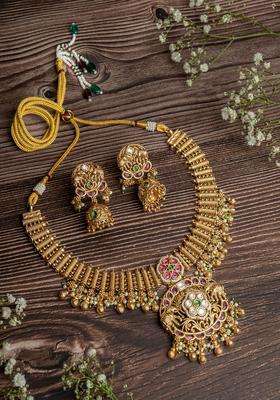 Isvaraah 2.0 Gold-Plated Stones Studded & Beaded Temple Jewellery Set for Women | Traditional Temple Jewellery for Wedding & Festive Wear | Gift for Her