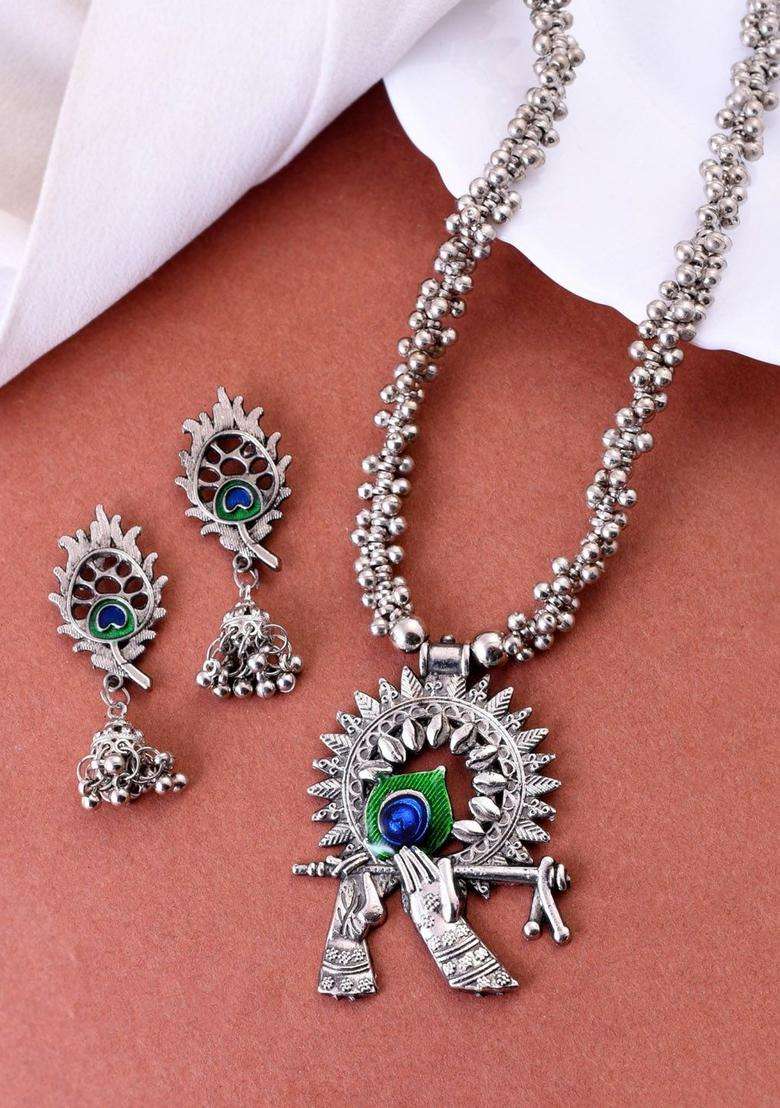Silver-Plated Stone-Studded Jewellery Set for Women | Traditional Temple Jewellery for Wedding & Festive Wear | Gift for Her - Indya