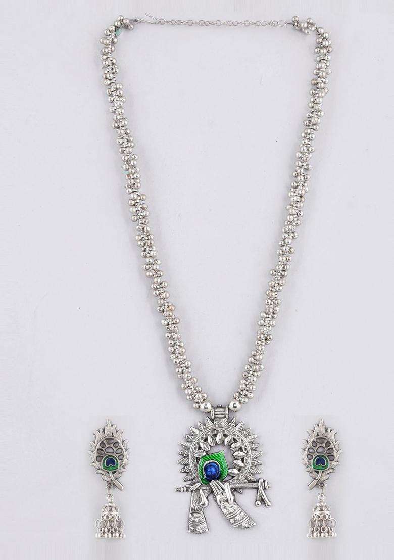 Silver-Plated Stone-Studded Jewellery Set for Women | Traditional Temple Jewellery for Wedding & Festive Wear | Gift for Her - Indya