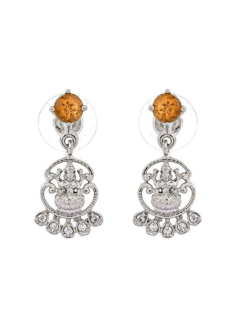 Stainless Steel Silver-Plated Artificial Stones Studded Temple Necklace and Earrings for Women | Traditional Temple Jewellery for Wedding & Festive Wear | Gift for Her - Indya