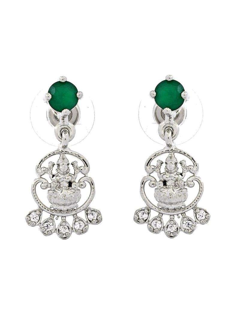 Stainless Steel Silver-Plated Artificial Stones Studded Temple Necklace and Earrings for Women | Traditional Temple Jewellery for Wedding & Festive Wear | Gift for Her - Indya