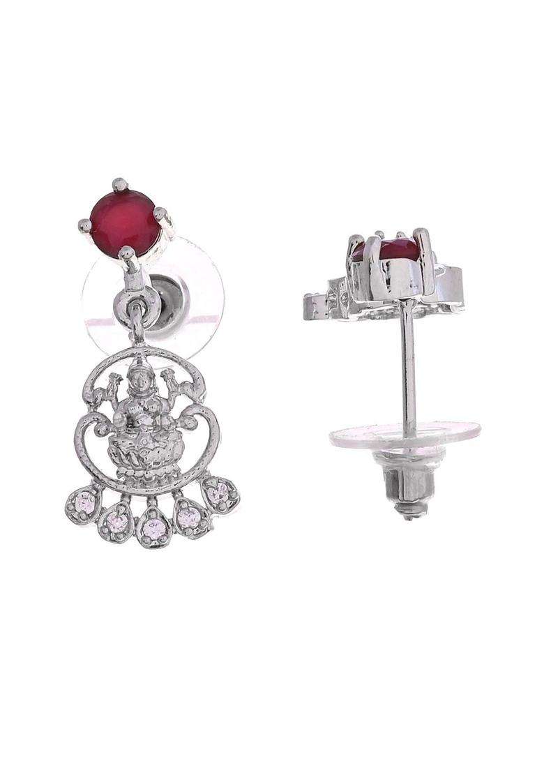 Stainless Steel Silver-Plated Artificial Stones Studded Temple Necklace and Earrings for Women | Traditional Temple Jewellery for Wedding & Festive Wear | Gift for Her - Indya