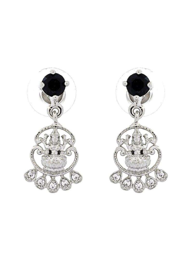 Stainless Steel Silver-Plated Artificial Stones Studded Temple Necklace and Earrings for Women | Traditional Temple Jewellery for Wedding & Festive Wear | Gift for Her - Indya