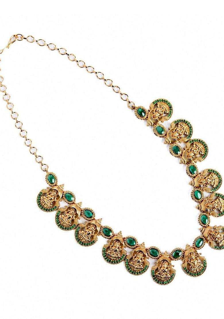 Brass Gold-Plated Temple Necklace for Women | Traditional Temple Jewellery for Wedding & Festive Wear | Gift for Her - Indya