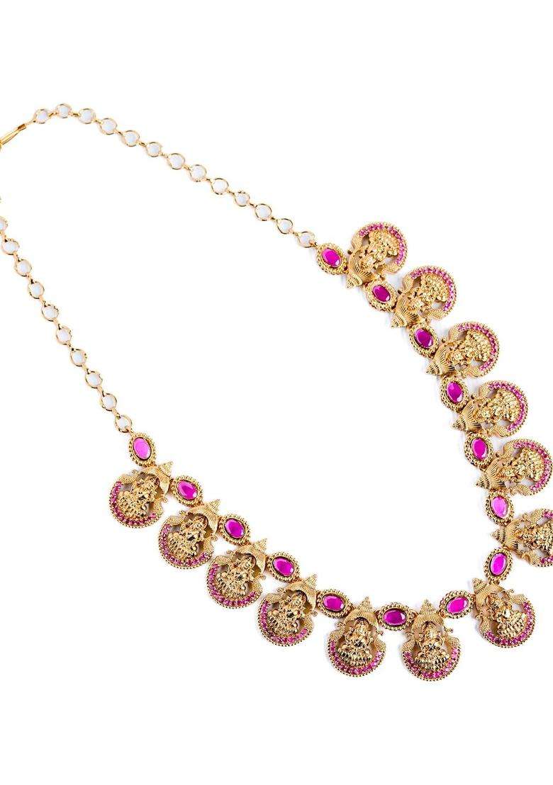 Brass Gold-Plated Temple Necklace for Women | Traditional Temple Jewellery for Wedding & Festive Wear | Gift for Her - Indya