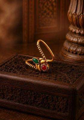 Gold-Plated Temple Cubic Zirconia Finger Ring for Women | Traditional Temple Jewellery for Wedding & Festive Wear | Gift for Her