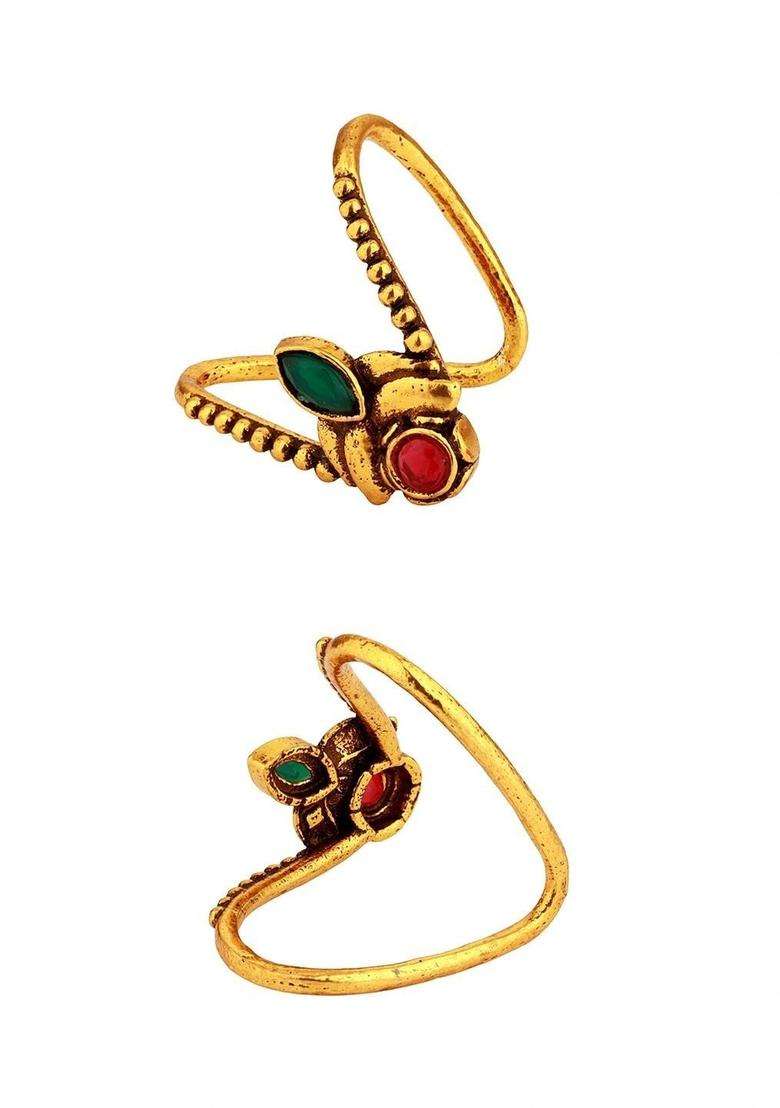 Gold-Plated Temple Cubic Zirconia Finger Ring for Women | Traditional Temple Jewellery for Wedding & Festive Wear | Gift for Her - Indya