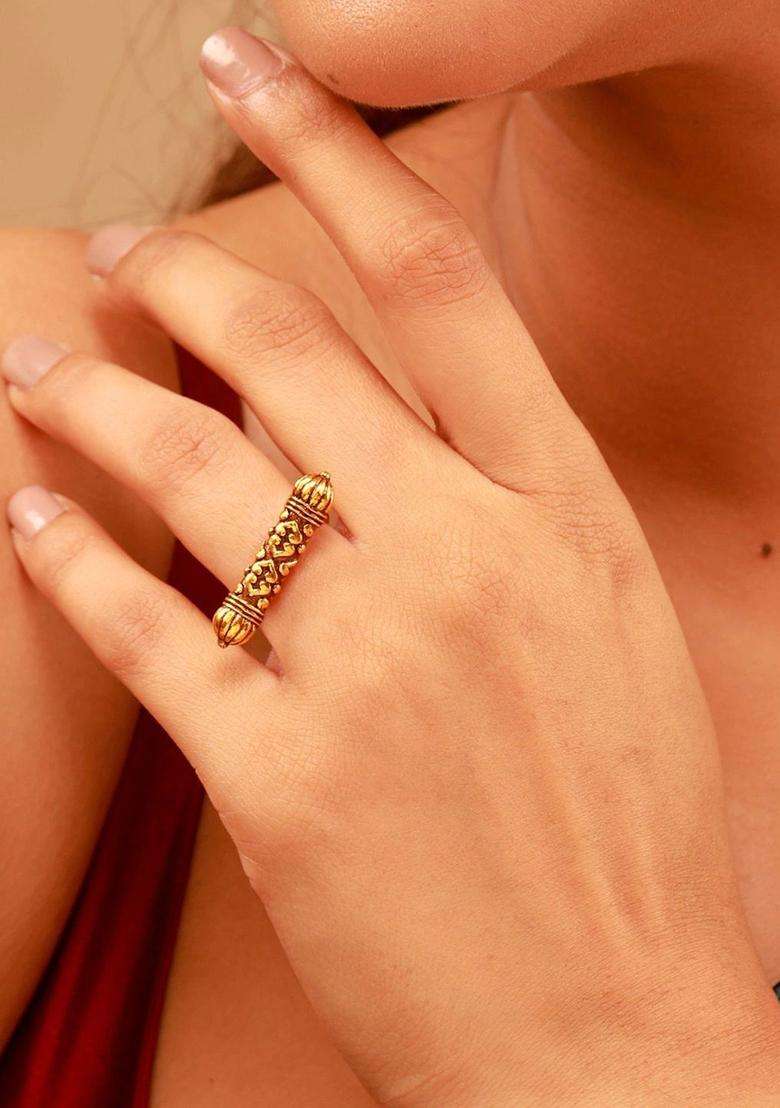 Gold-Plated Temple Finger Ring for Women | Traditional Temple Jewellery for Wedding & Festive Wear | Gift for Her - Indya