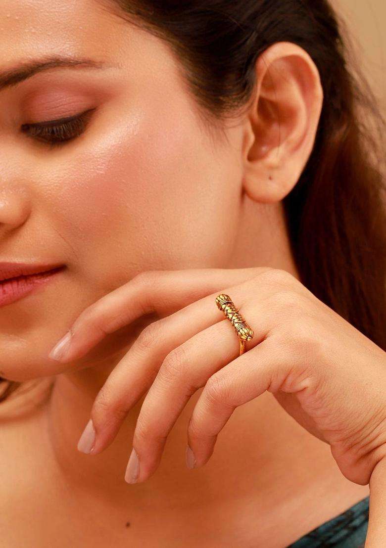 Gold-Plated Temple Finger Ring for Women | Traditional Temple Jewellery for Wedding & Festive Wear | Gift for Her - Indya