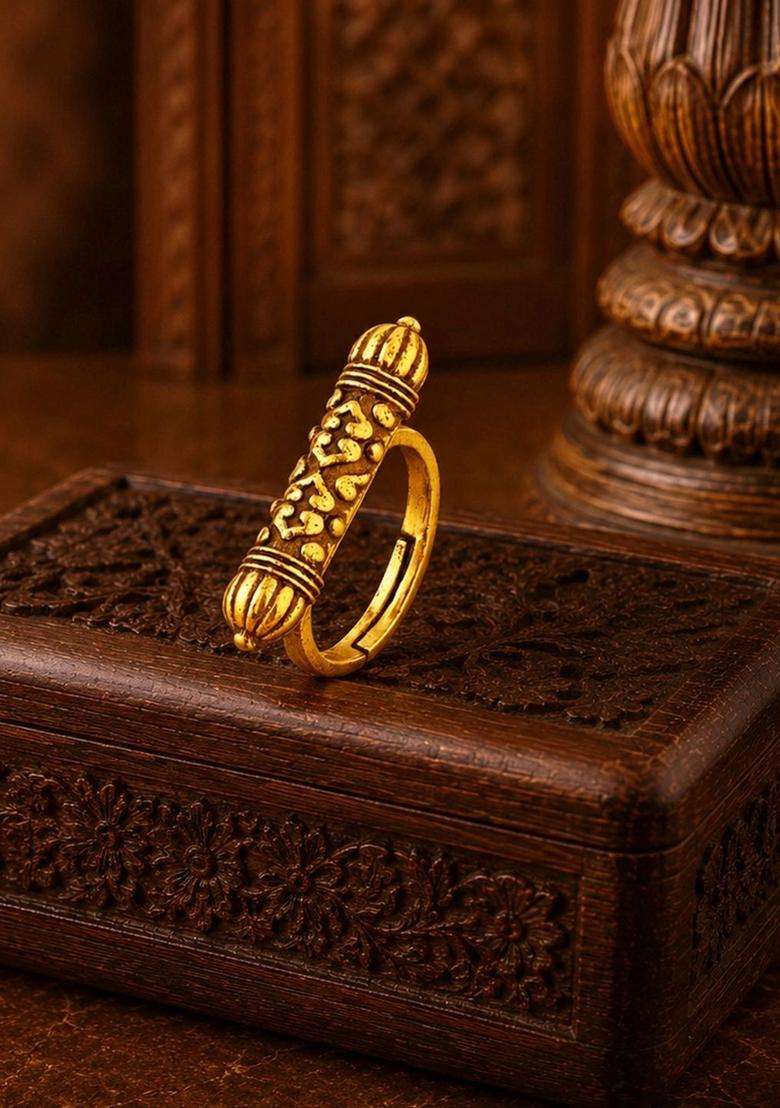 Gold-Plated Temple Finger Ring for Women | Traditional Temple Jewellery for Wedding & Festive Wear | Gift for Her - Indya