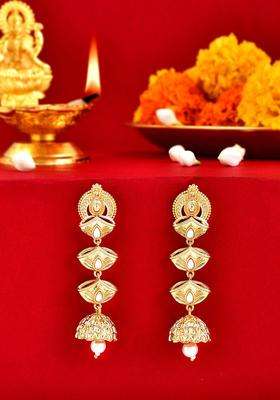 Gold-Plated Aradhana Anishi Long Earring for Women | Traditional Temple Jewellery for Wedding & Festive Wear | Gift for Her
