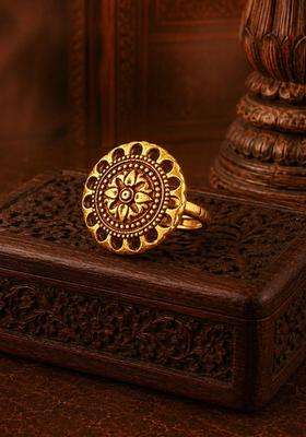 Gold-Plated Temple Finger Ring for Women | Traditional Temple Jewellery for Wedding & Festive Wear | Gift for Her