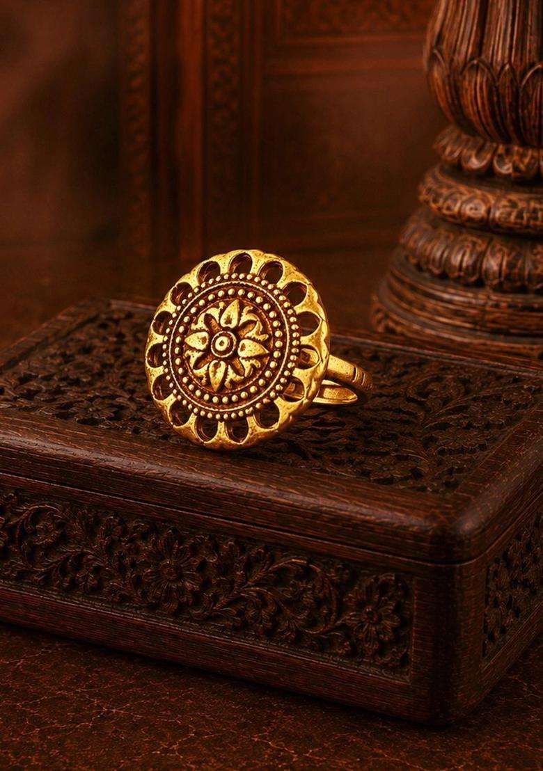 Gold-Plated Temple Finger Ring for Women | Traditional Temple Jewellery for Wedding & Festive Wear | Gift for Her - Indya