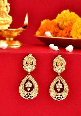 Gold-Plated Aradhana Saudamini Long Drop Earring for Women | Traditional Temple Jewellery for Wedding & Festive Wear | Gift for Her