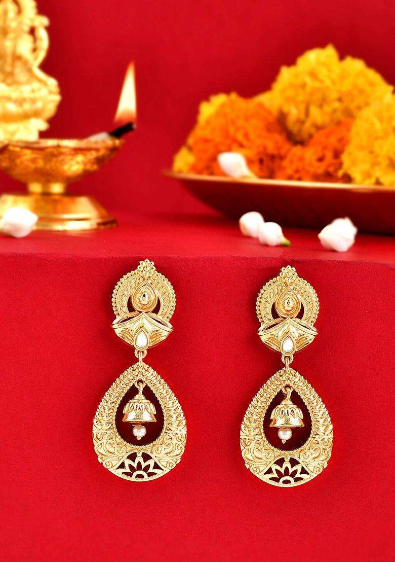 Gold-Plated Aradhana Saudamini Long Drop Earring for Women | Traditional Temple Jewellery for Wedding & Festive Wear | Gift for Her - Indya