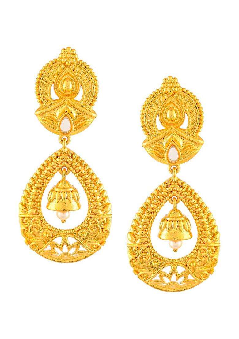 Gold-Plated Aradhana Saudamini Long Drop Earring for Women | Traditional Temple Jewellery for Wedding & Festive Wear | Gift for Her - Indya