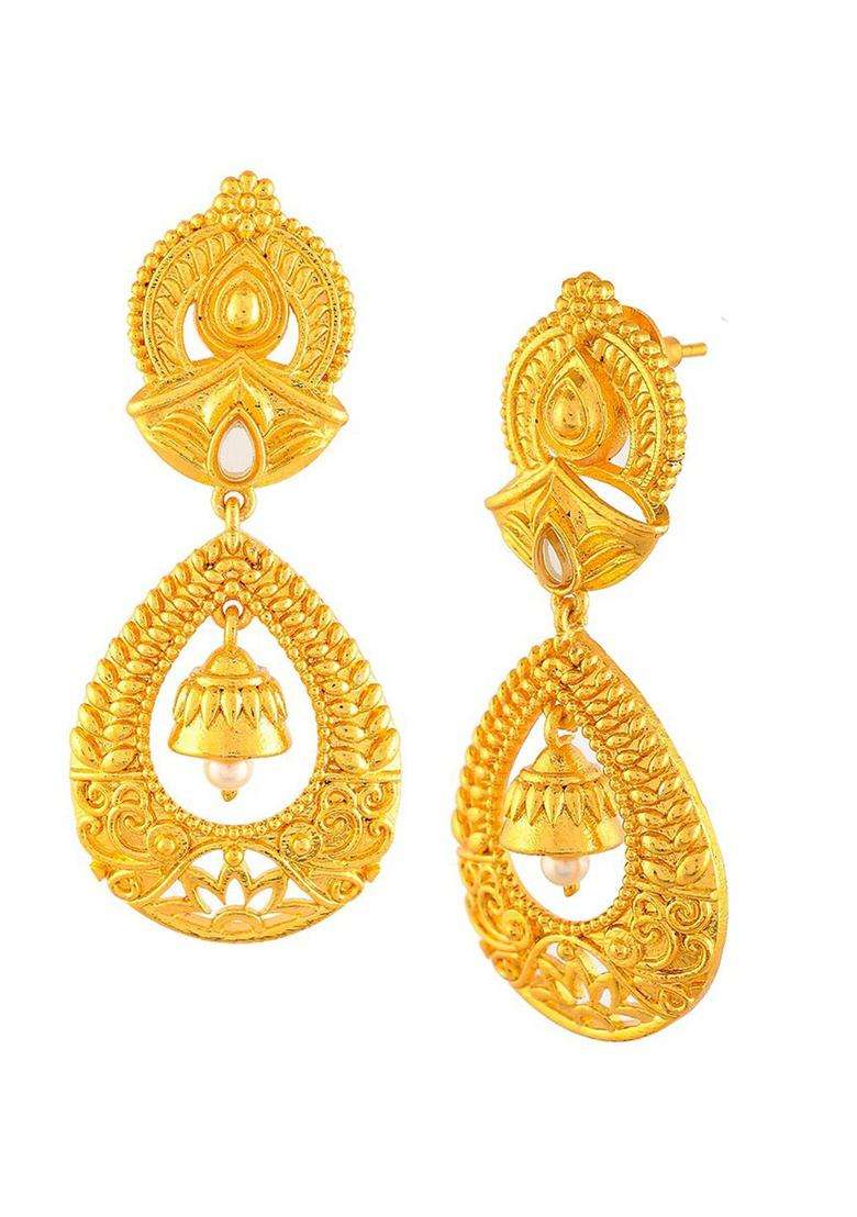 Gold-Plated Aradhana Saudamini Long Drop Earring for Women | Traditional Temple Jewellery for Wedding & Festive Wear | Gift for Her - Indya