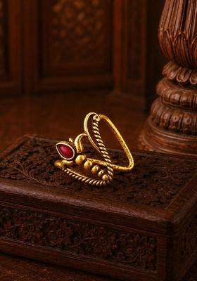 Gold-Plated Temple Cubic Zirconia Finger Ring for Women | Traditional Temple Jewellery for Wedding & Festive Wear | Gift for Her