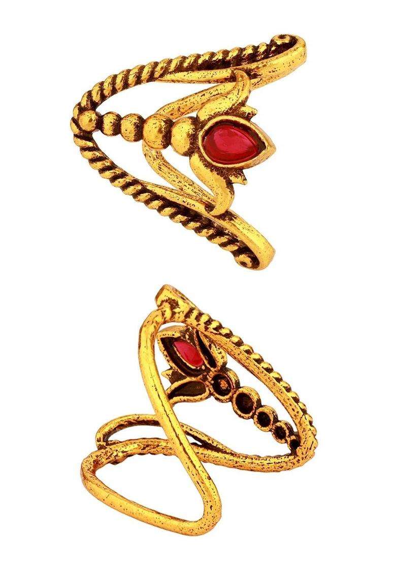 Gold-Plated Temple Cubic Zirconia Finger Ring for Women | Traditional Temple Jewellery for Wedding & Festive Wear | Gift for Her - Indya