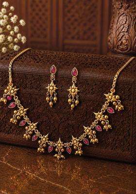 Gold-Plated Temple Cubic Zirconia Necklace and Earrings for Women | Traditional Temple Jewellery for Wedding & Festive Wear | Gift for Her