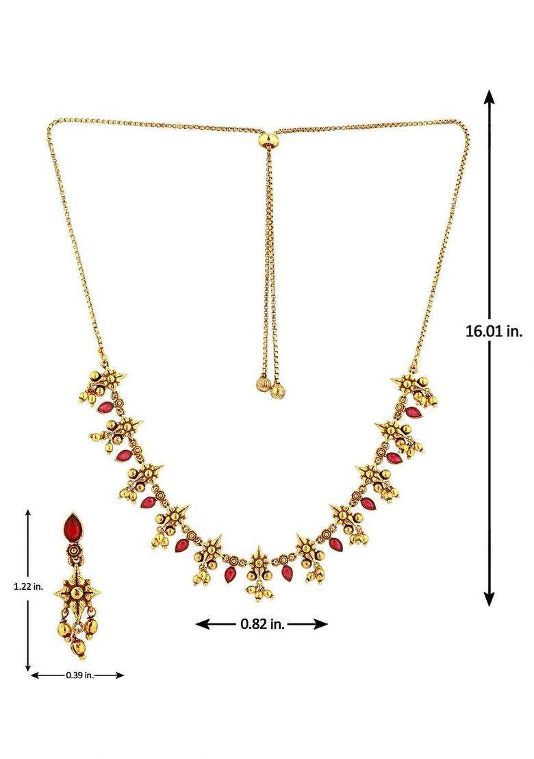 Gold-Plated Temple Cubic Zirconia Necklace and Earrings for Women | Traditional Temple Jewellery for Wedding & Festive Wear | Gift for Her - Indya