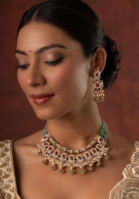 Gold Elegance Royal Heritage Necklace Set with Pearl for Women | Traditional Temple Jewellery for Wedding & Festive Wear | Gift for Her