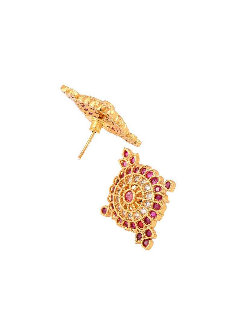 Brass Plated Stone-Studded Jewellery Set for Women | Traditional Temple Jewellery for Wedding & Festive Wear | Gift for Her - Indya
